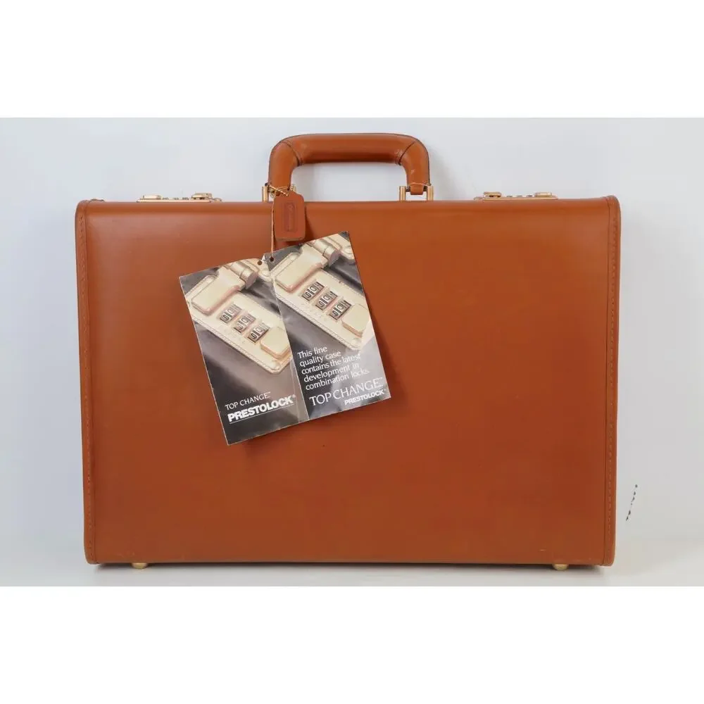 Vintage Coach Briefcase British Tan Leather Hardside Attache Presto Combination